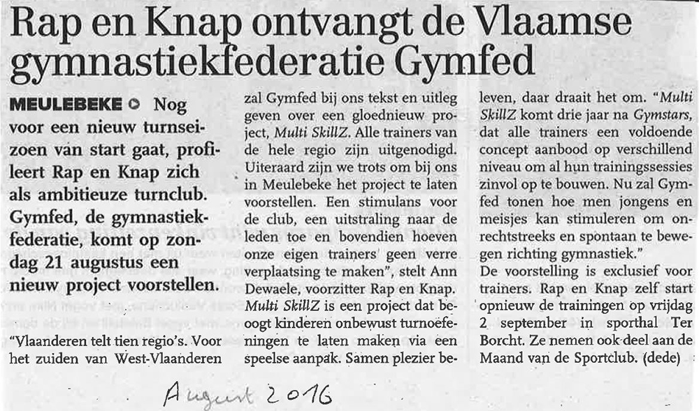 Rap & Knap ontvangt de Vlaamse gymnastiekfederatie Gymfed 